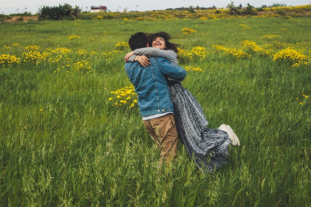 couple, love, meadow